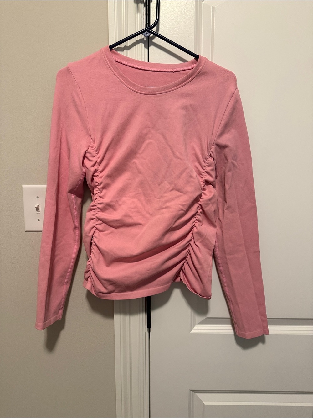 OQQ Ruched Long Sleeve Tee - Pink